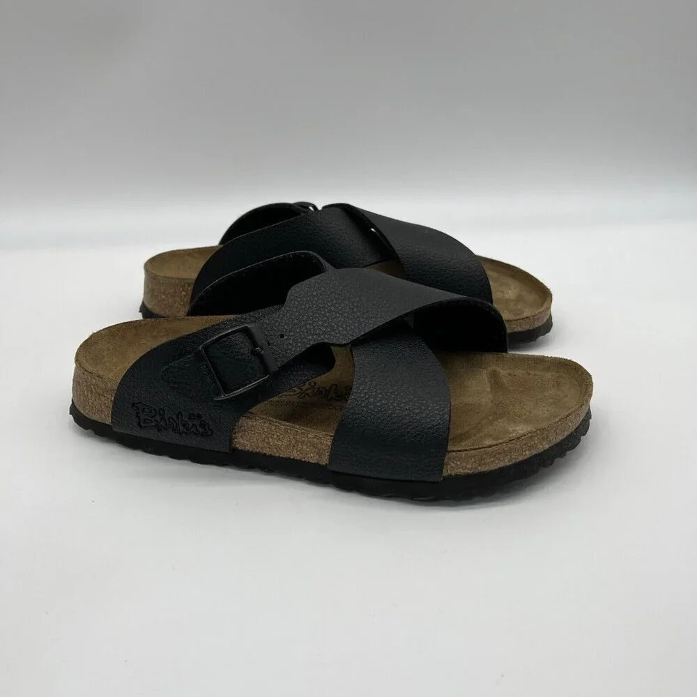 Birkenstock Black Sandals with Adjustable Straps and Cork Footbed